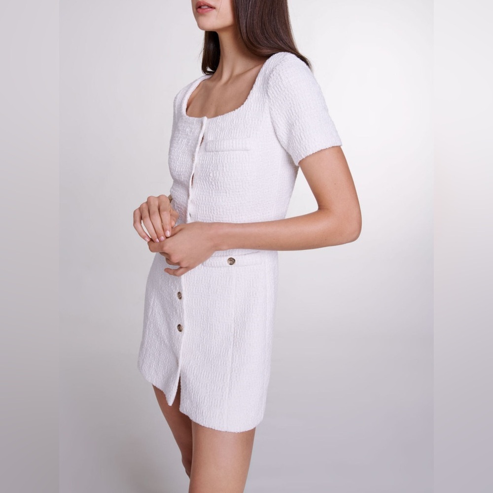 Maje Short Tweed White Dress Brand New Without Tags Size 38